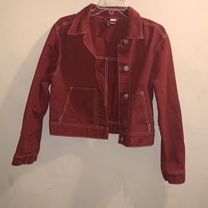 H&M Oversized Burgundy Button Down Jean Jacket